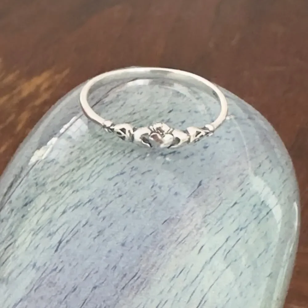 Sterling Silver Claddagh Dainty Ring, Irish Ring, Friendship Ring